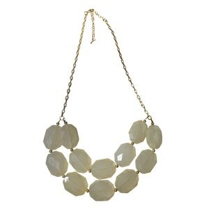 Gold Tone Statement Necklace Clear White Faceted Beads